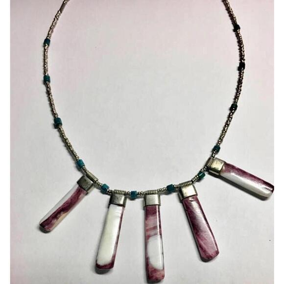 Handmade Peruvian 925 Sterling Silver Necklace & Earring Set Dark Lilac Stone - Picture 4 of 9